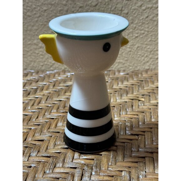 Vintage IKEA Memphis Style Ceramic Striped Bird Egg Cup Holder White Black Strip - Picture 3 of 9